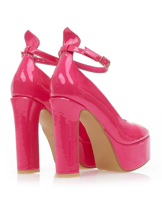 Pumps mit Riemchen & Chunky hoher Absatz Fuchsie
