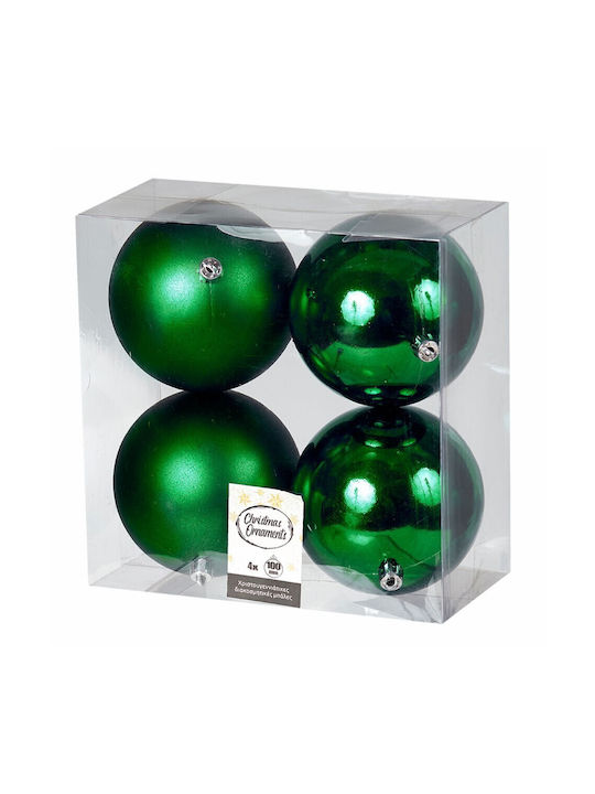 TnS Christmas Plastic Ball Ornament Green 10x10cm 4pcs