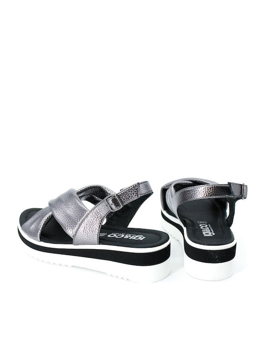 Women's Leather Platform Shoes Gray