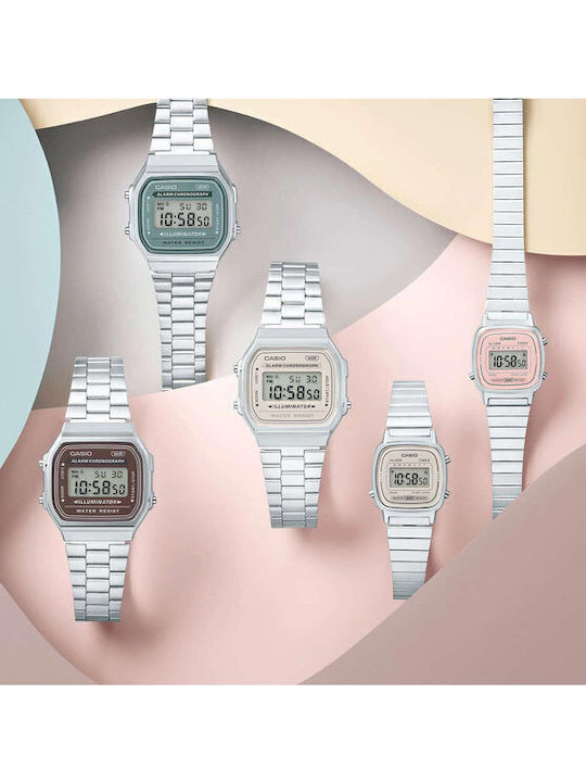 Casio Digital Men's Watch 36mm Chronograph Battery with Silver Metal Bracelet
