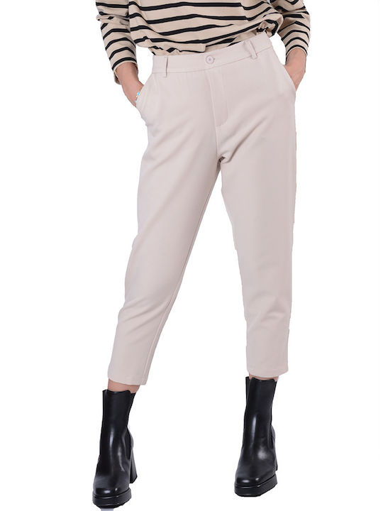 Damen Hoch tailliert Stoff Capri Hose Beige