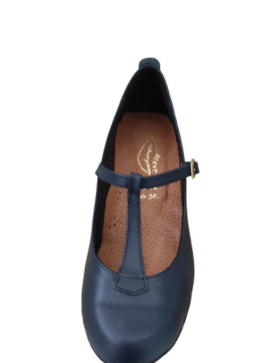 Δάφνη Anatomic Leather Blue Heels with Strap