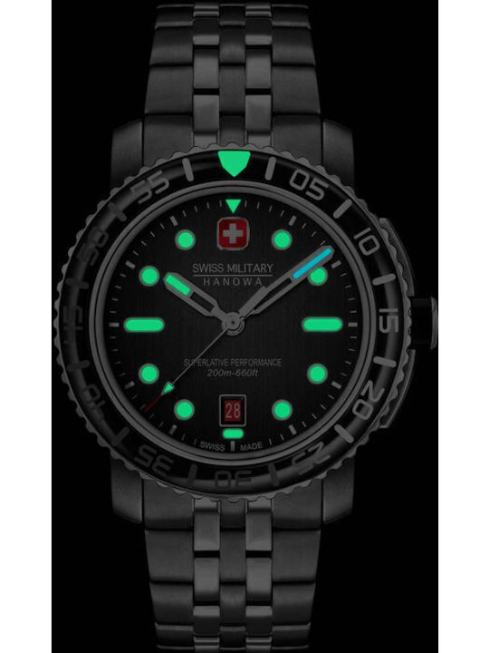 Swiss Military Hanowa Herrenuhr 44mm Batterie mit Schwarz Rostfreier Stahl Armband