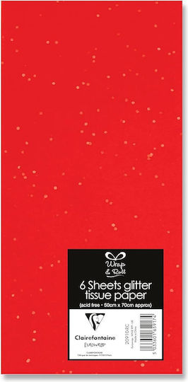Clairefontaine Χαρτί Αφής/Μεταξόχαρτο Glitter Κόκκινο 6 Φύλλα 50x70εκ.