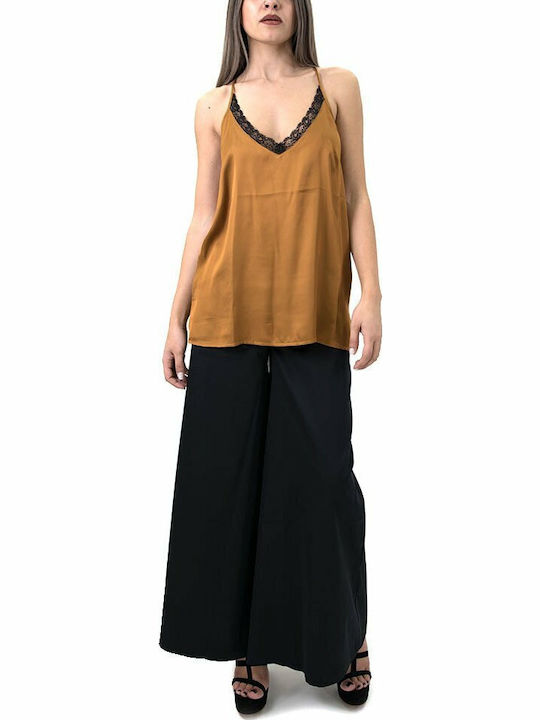 Women's Blouse with Straps & V Neckline Brown