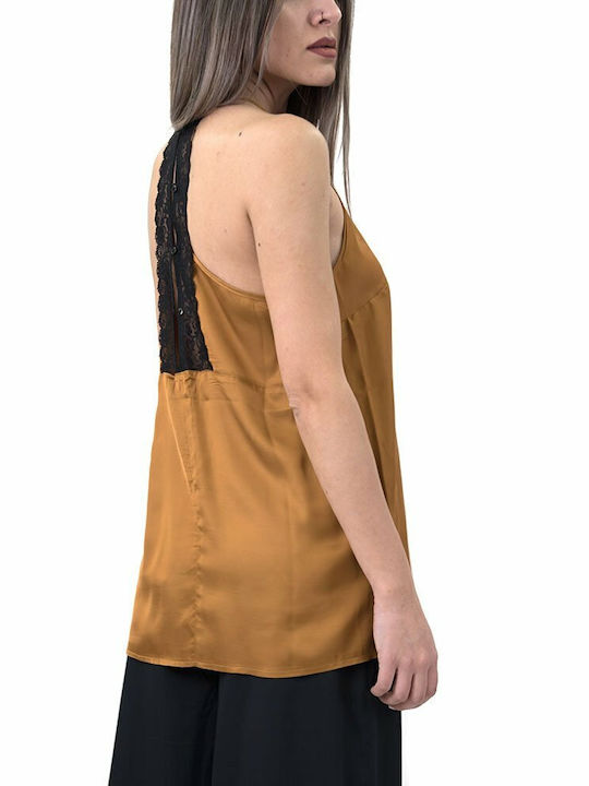 Women's Blouse with Straps & V Neckline Brown