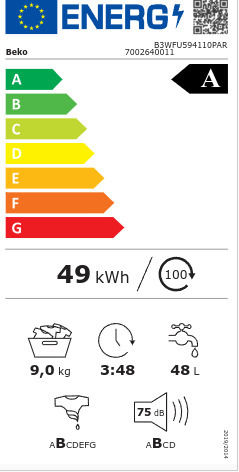 Beko Пералня 9кг 1400 Оборота B3 WFU 594110 PAR