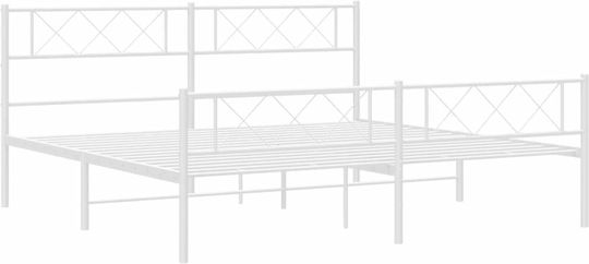 Метално Легло King Size Бяло с Дъски за Матрак 183x213см