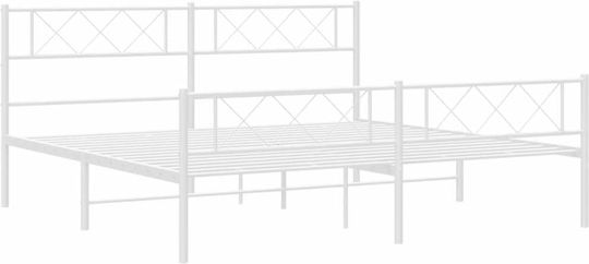 King Size Metallbett Weiß mit Lattenrost für Matratze 190x200cm
