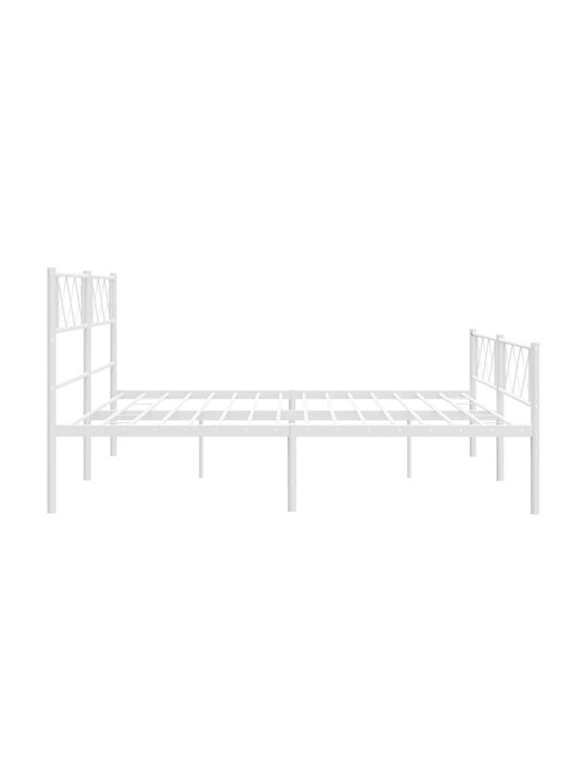 Метално Легло King Size Бяло с Дъски за Матрак 190x200см