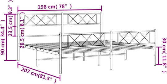 King Size Metallbett Weiß mit Lattenrost für Matratze 190x200cm