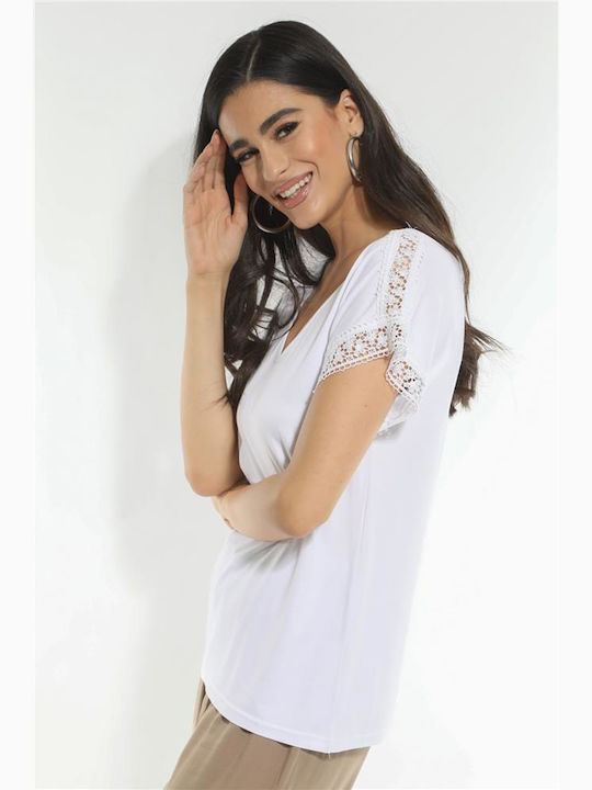 Damen Bluse Kurzärmelig White
