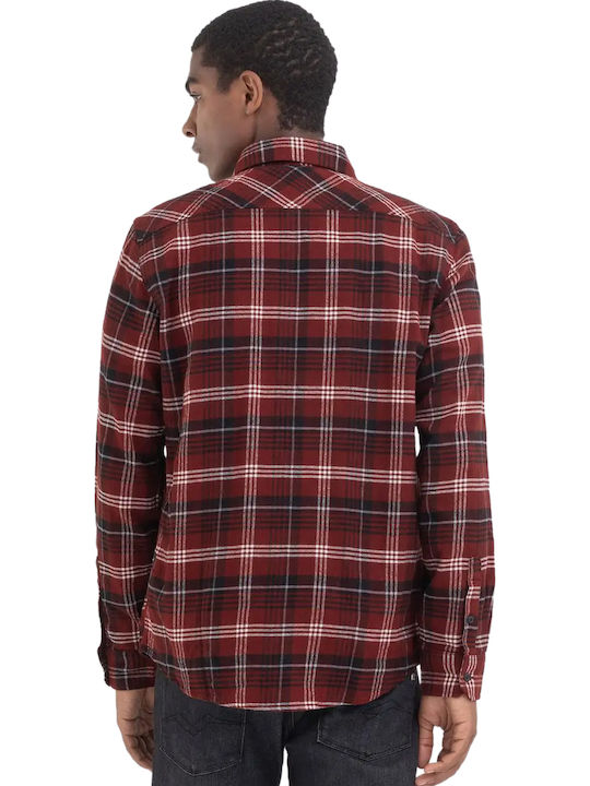 Long-sleeved Flannel Shirt Checked Red-Black-Black-Grey-Natural White.