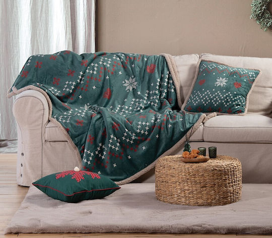 Nef-Nef Homeware Christmas Decorative Pillow Holly Jolly Square Green 50x50cm