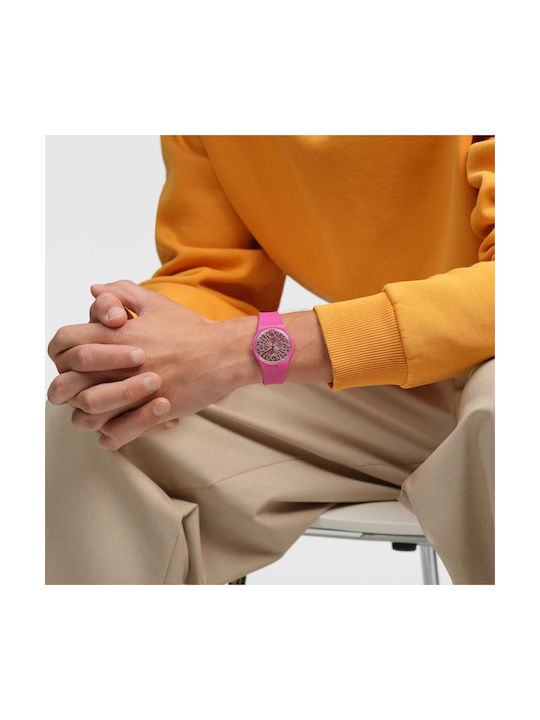 Swatch Watch with Fuchsia Rubber Strap