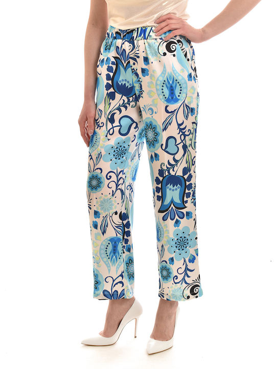 Twenty 29 Women's Satin Capri Trousers White/Blue.