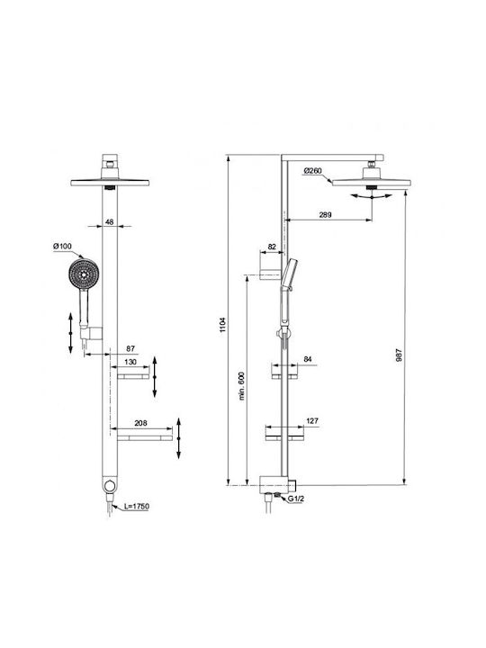 Ideal Standard Idealrain Shower Column with Mixer Black