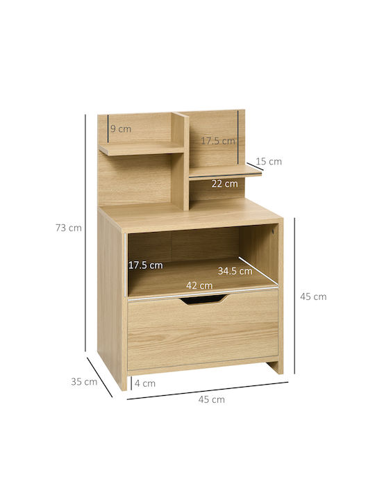 Wooden Bedside Table Beige 45x35x73cm