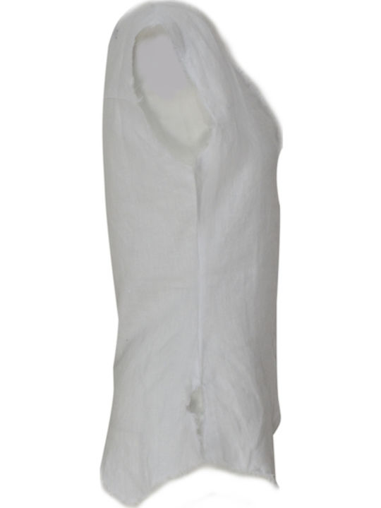 Women's Blouse Sleeveless with V Neckline White
