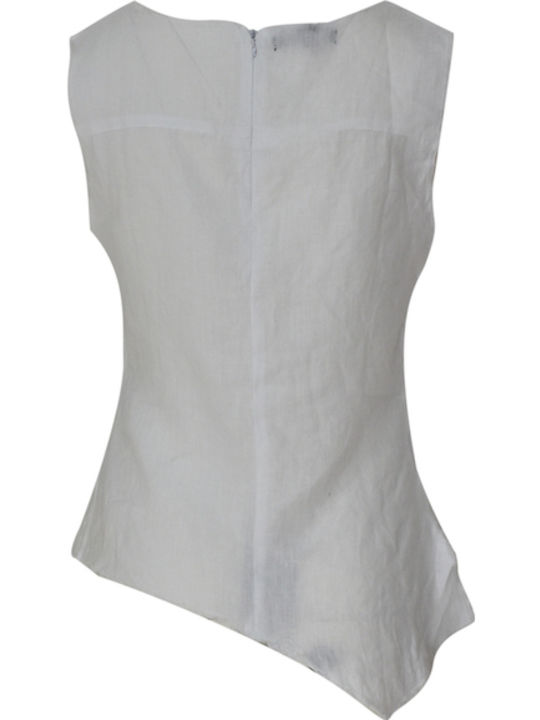 Women's Blouse Sleeveless with V Neckline White