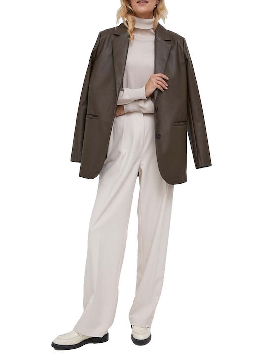 Women's Fabric Trousers Relaxed Fit Cream