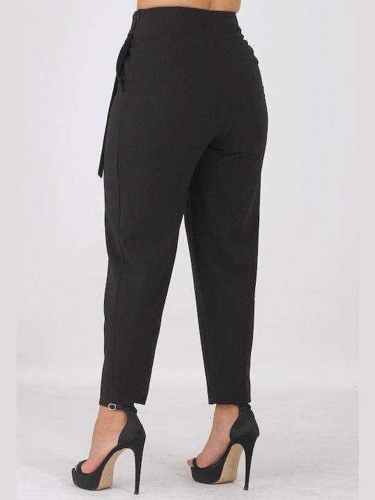 On Line Women's High-waisted Fabric Trousers in Straight Line Black