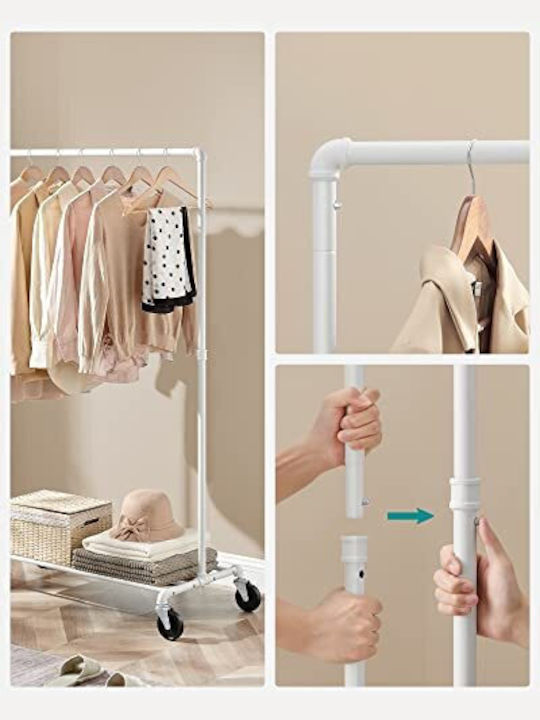 Songmics Wheeled Floor Garment Rack made of Metal White 100x49x163cm