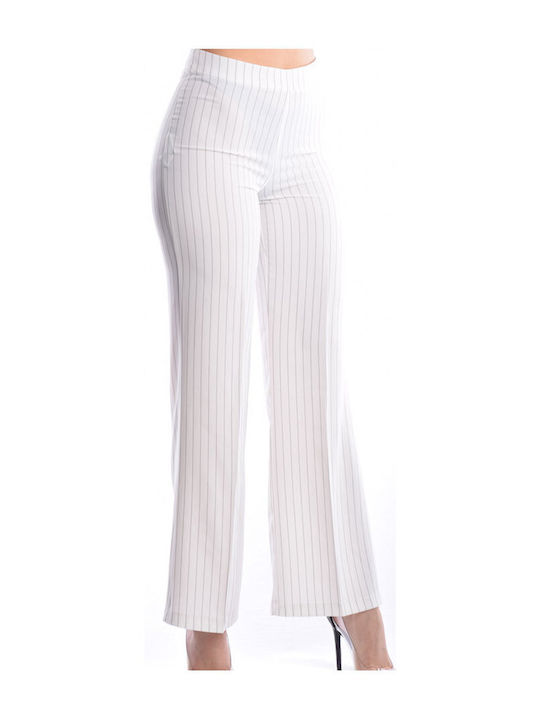 Ake' Damen Stoff Hose in Schlanker Passform Gestreift WHITE