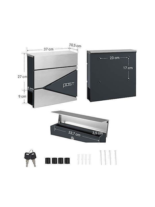 Songmics Outdoor Mailbox Metallic in Gray Color 37x10.5x37cm