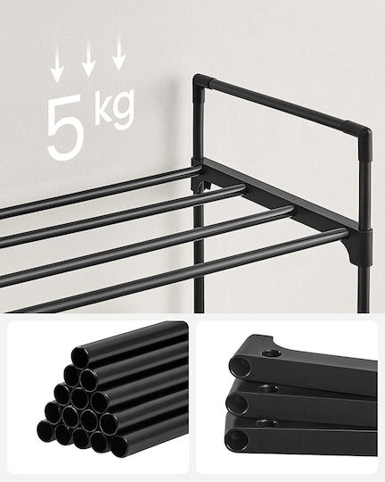 Metallic Shoe Organizer with 3 Shelves Black 92x30x54cm