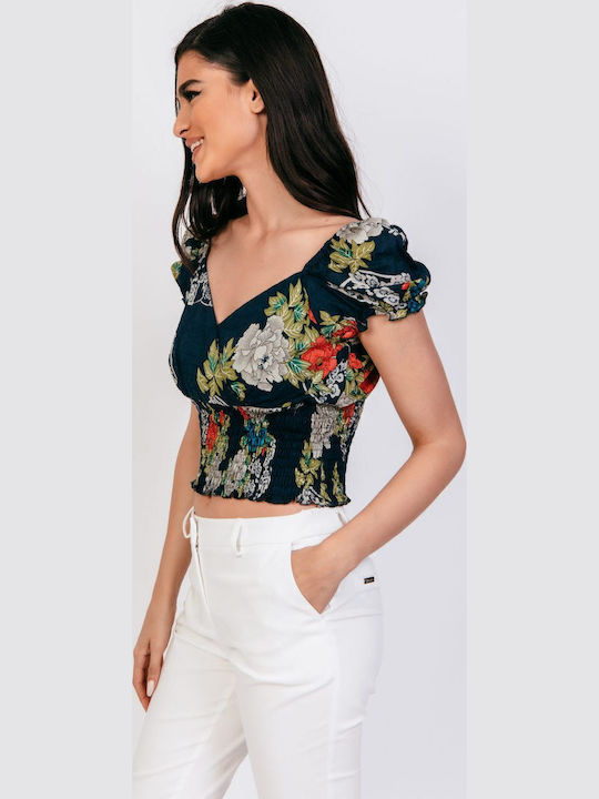 Γυναικείο Καλοκαιρινό Crop Top Κοντομάνικο Μπλε