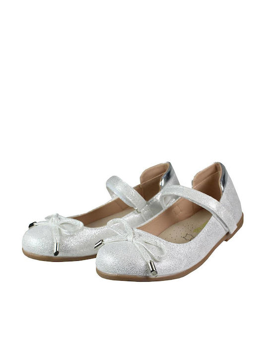 Zak Kids Leather Ballerinas with Hoop & Loop Closure White