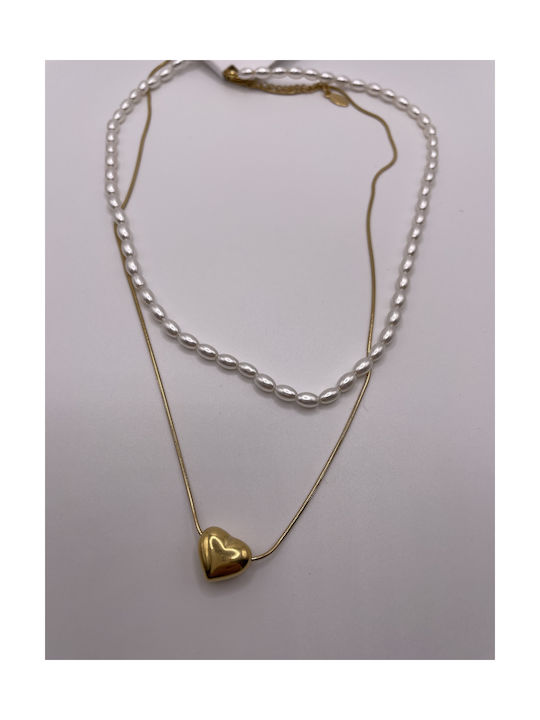 Σχέδιο Necklace Double from Gold Plated Steel with Pearls