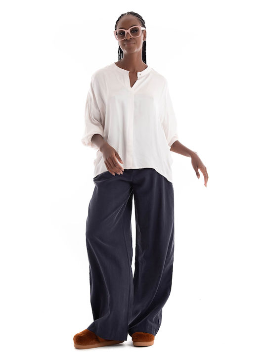 Black & Black Women's Fabric Trousers Navy Blue