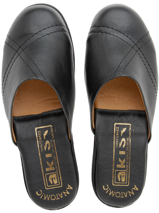 Leather Winter Women's Slippers Black