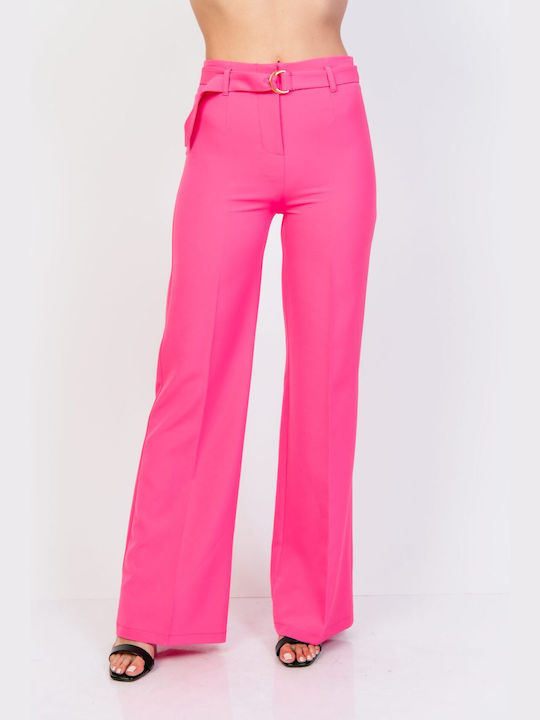 Ths-Fashion Women's Fabric Trousers Flared Pink