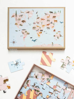 Wooden Kids Puzzle World Animal Map 42pcs ViSSEVASSE