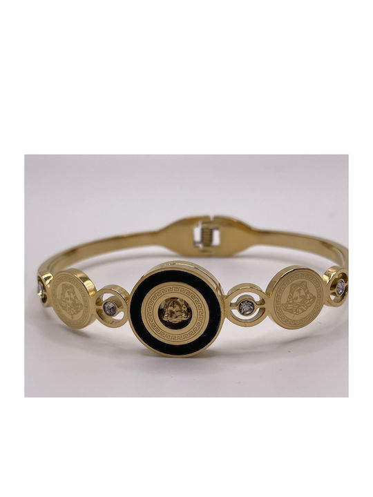 Bracelet Handcuffs made of Steel Gold Plated with Zircon