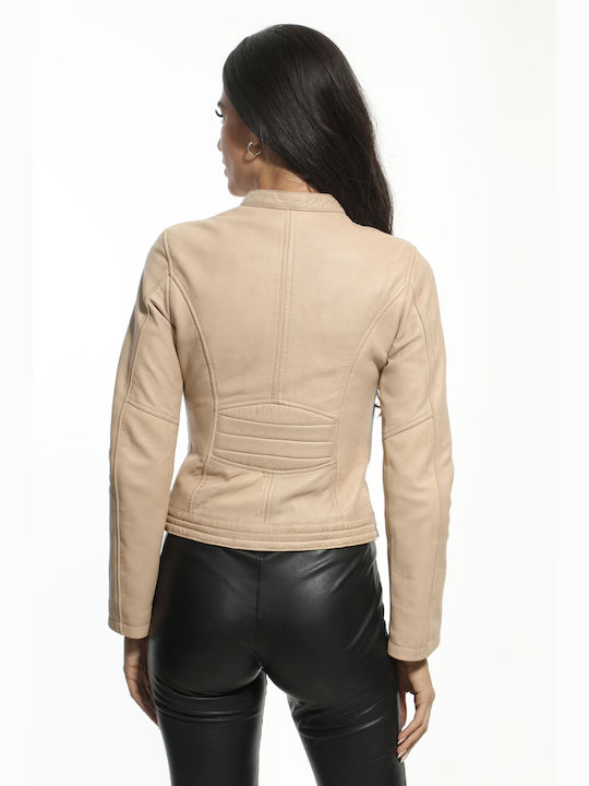 Newton Leather Women's Short Lifestyle Leather Jacket for Winter beige (beige)