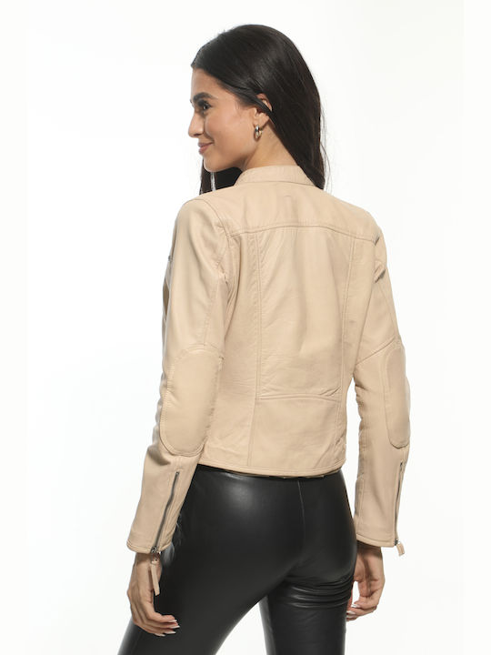 Newton Leather Women's Short Lifestyle Leather Jacket for Winter beige (beige)