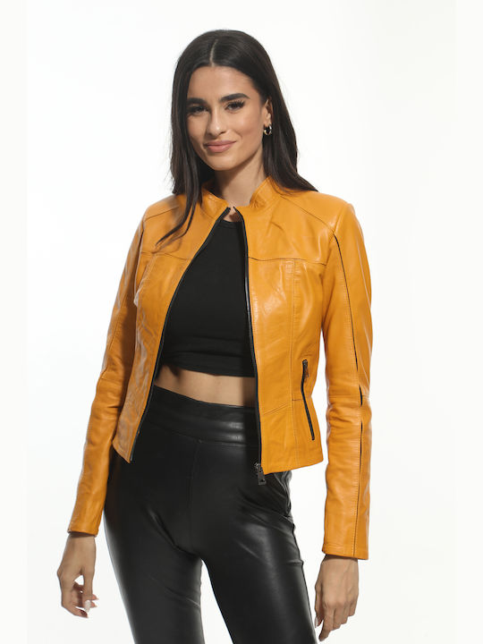 Newton Leather Women's Short Lifestyle Leather Jacket for Winter Yellow.