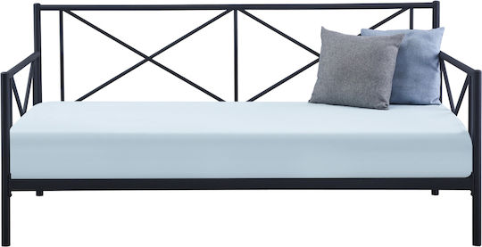 Jasmine Canapea Pat Single Metalic Negru Cu Plăci Potrivit Pentru Saltea 90x200cm