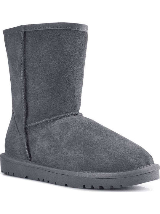 Suede Women's Ankle Boots with Fur Gray