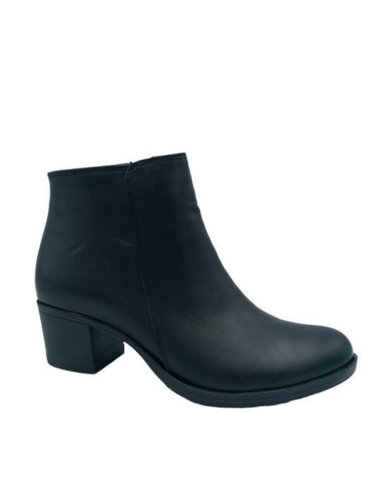 Antrin Leder Damen Chelsea Stiefeletten mit mittlerem Absatz Schwarz