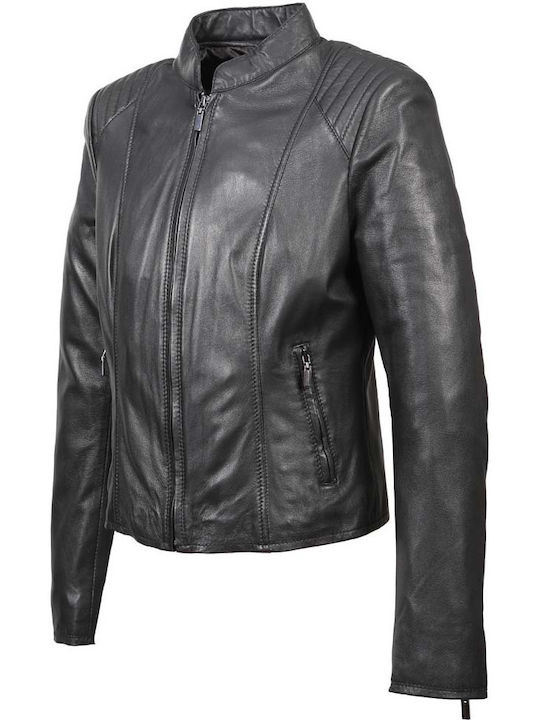 Arma Women's Short Lifestyle Leather Jacket for Winter Black