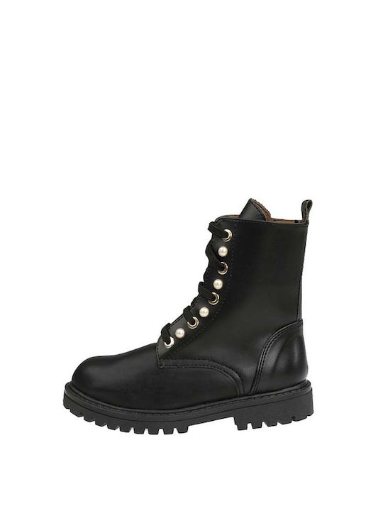 Scarpy Kids PU Leather Military Boots with Zipper Black