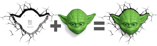 3DLightFX Детска стенна лампа LED Пластмаса Star Wars Yoda 3D