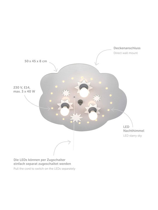 Elobra Sternenwolke Candelabru Lumină de tavan pentru copii Lampă de tavan din lemn 40W cu suport pentru bec E14 Ασημί