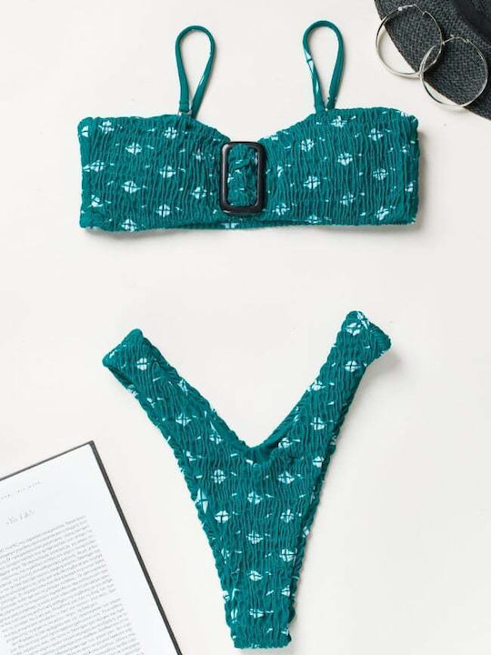 Set Bikini Τριγωνάκι με Αφαιρούμενη Ενίσχυση Ψηλόμεσο Πετρόλ