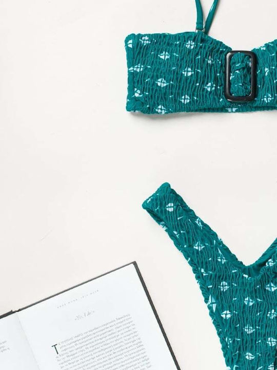 Set Bikini Τριγωνάκι με Αφαιρούμενη Ενίσχυση Ψηλόμεσο Πετρόλ